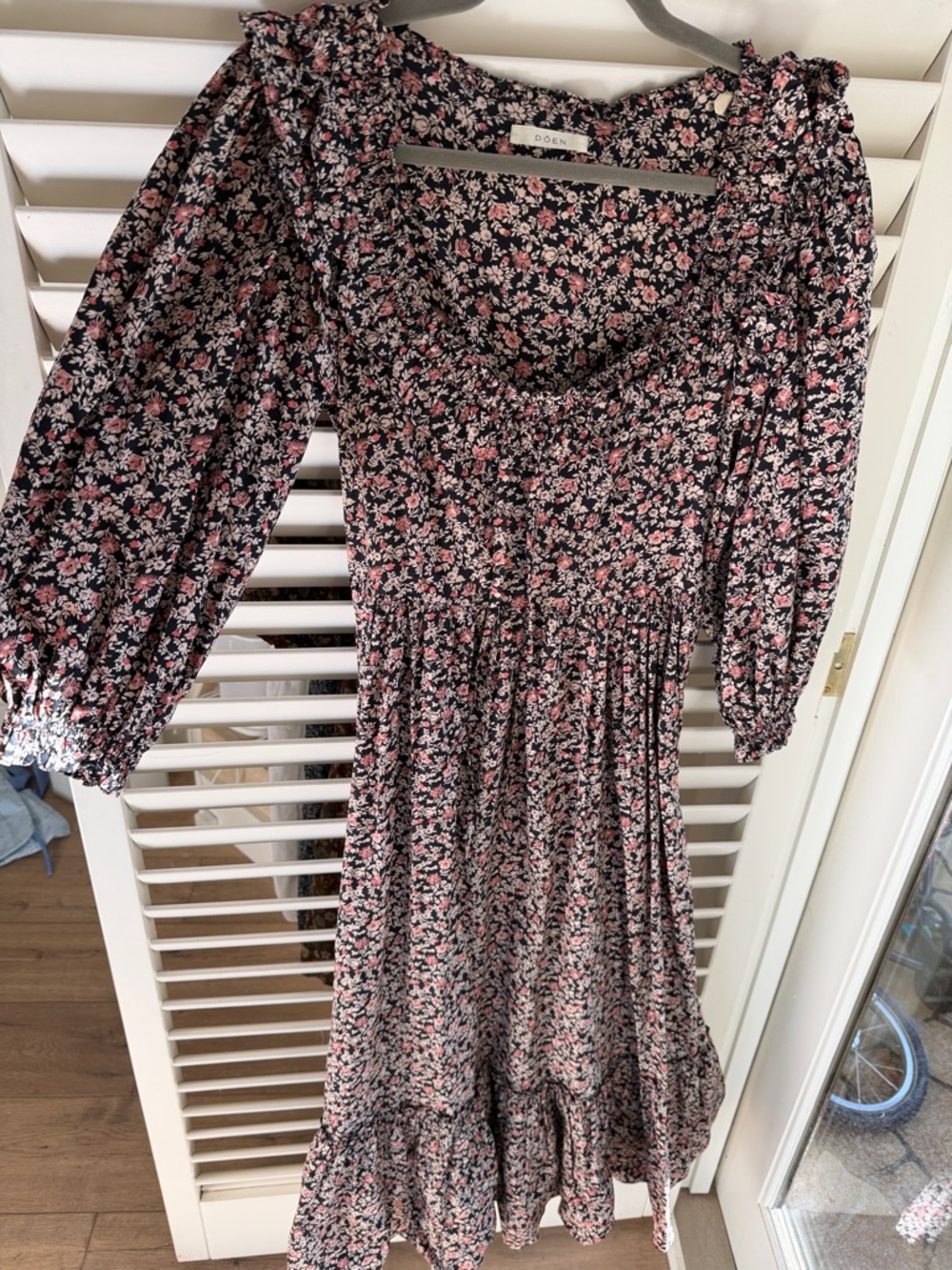 Doen Black Floral Maxi Dress with Pink & White Blossoms